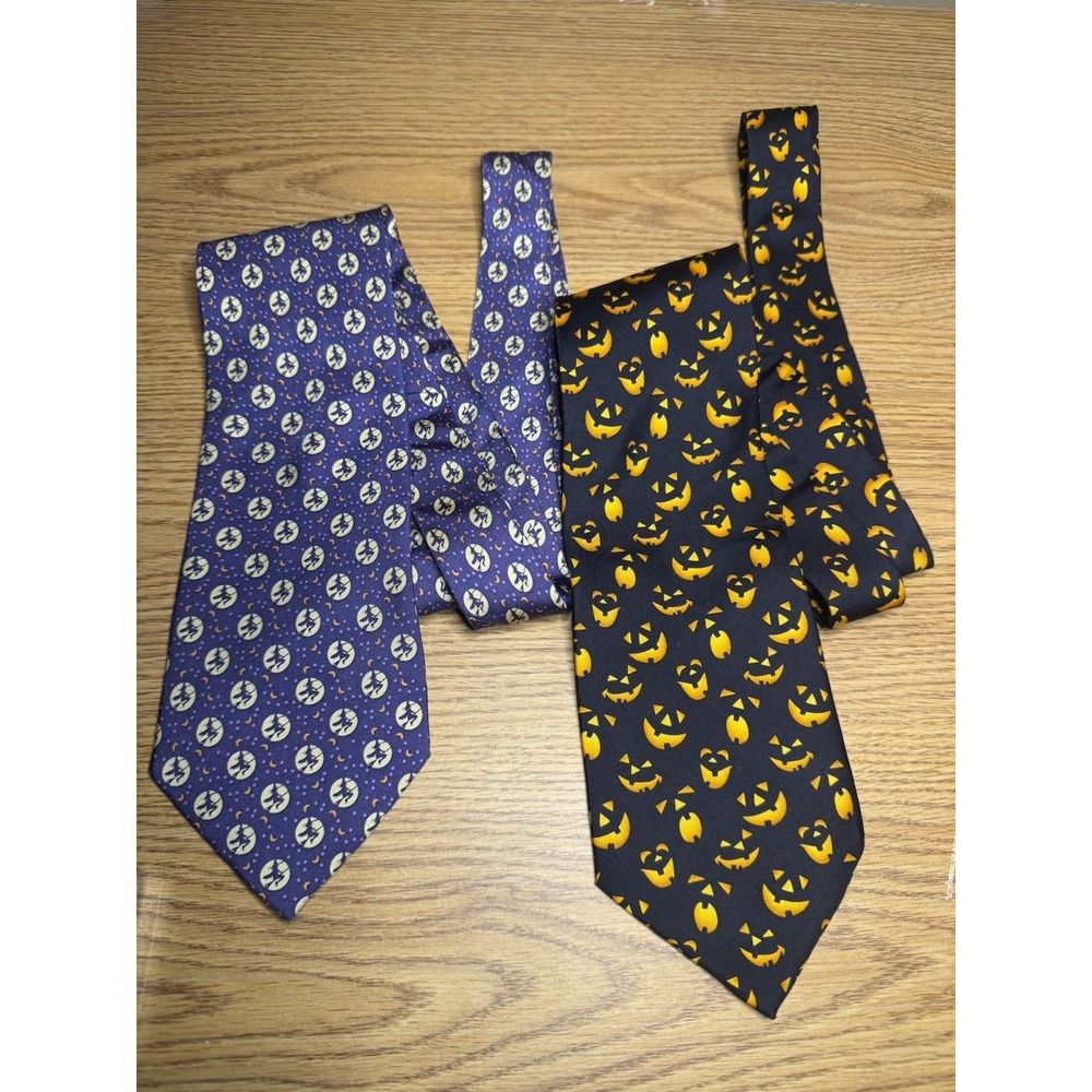 Set Of 2 Silk Beau Ties Ltd Of Vermont Pumpkins Halloween Witches Jack O Lantern